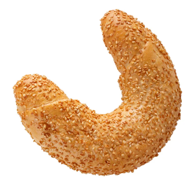 Crescent Rullade Bulle Med Sesamfrön Isolerad Vit Bakgrund Nybakad Bagel — Stockfoto