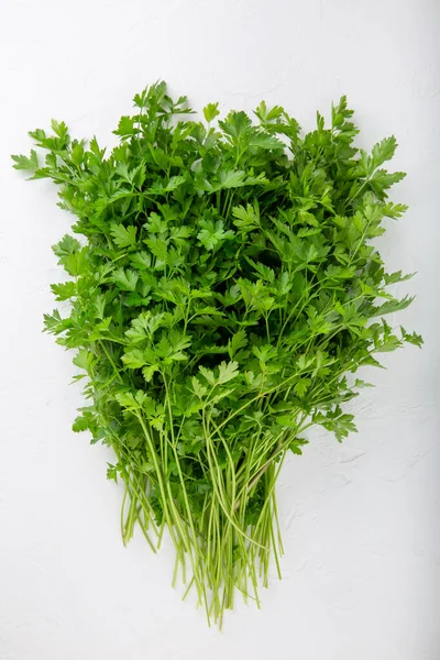 Bunch Parsley White Background Fresh Organic Herbs Top View Close — Fotografia de Stock