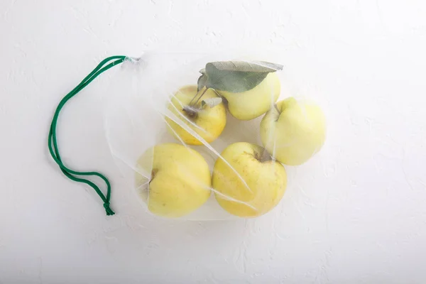Apples Textile Grocery Mesh Bag Yellow Fruits Vegetables Reusable Eco — Stockfoto