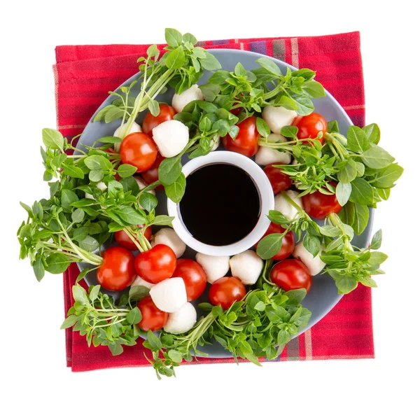 Caprese Tusuk Dengan Glasir Balsamic Caprese Salad Bunga Natal Diisolasi — Stok Foto