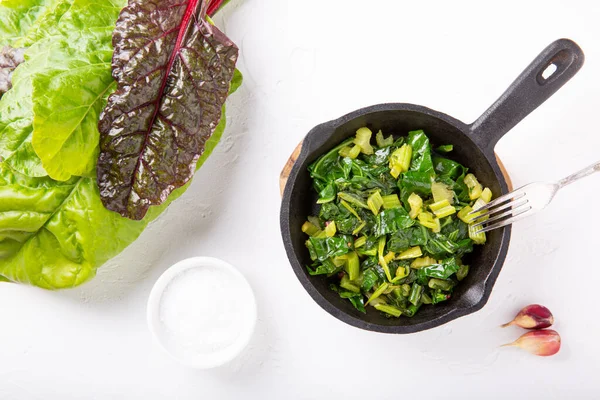 Pan Fried Swiss Chard Leaves Vegetarian Vegan Diet Healthy Food — Stock Photo, Image