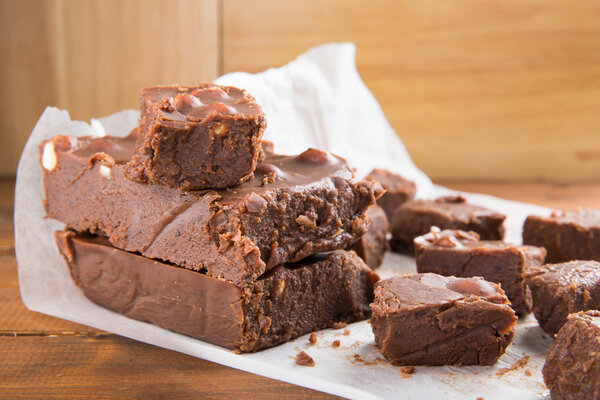 Chocolate cake (fudge) with  hazelnuts