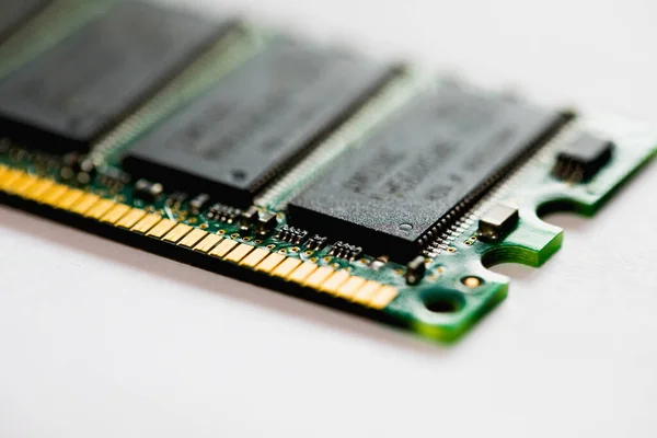 Part of computer RAM memory module isolated on white background