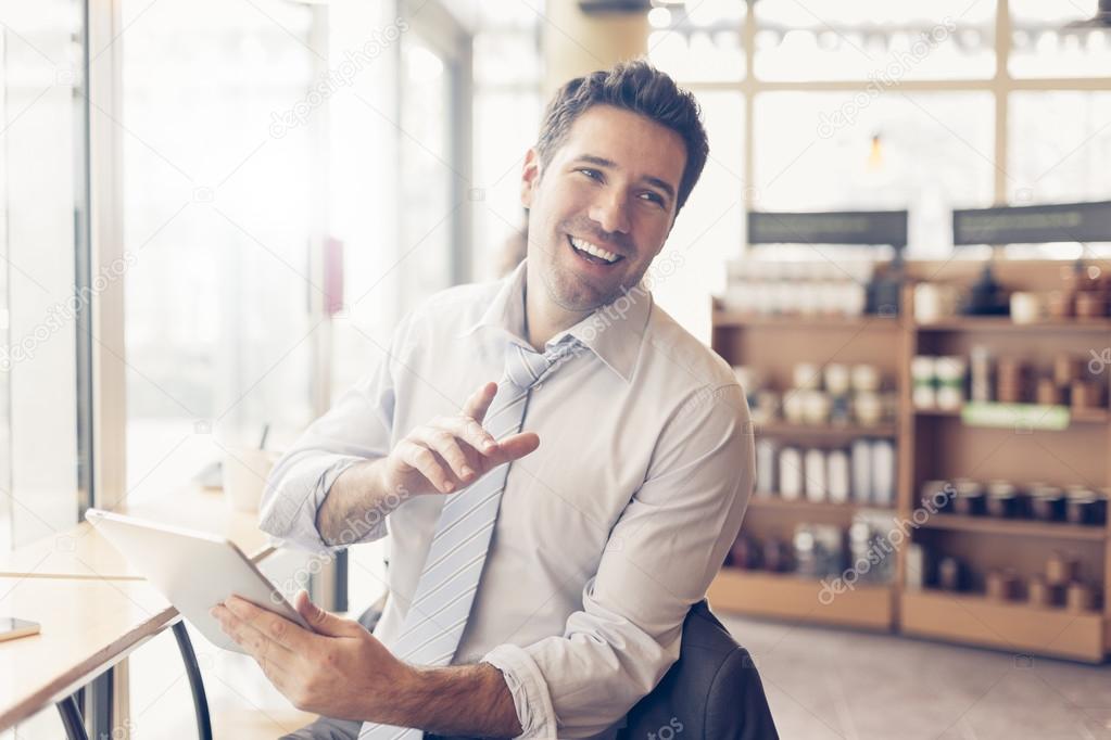 Businessman having a coffee break