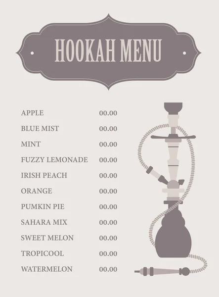 Hookah menu szablon. — Wektor stockowy