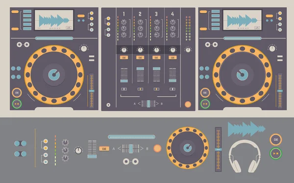 Illustration of dj mixing decks and elements. — Stock Vector