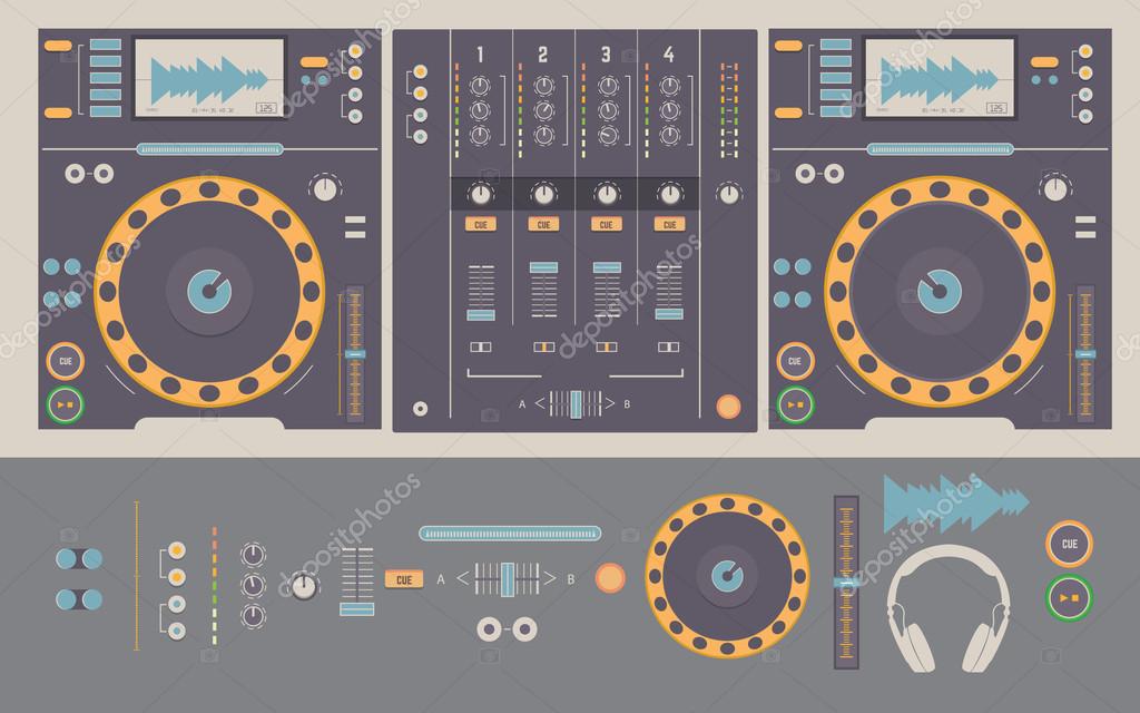 Illustration of dj mixing decks and elements. Stock Vector Image by