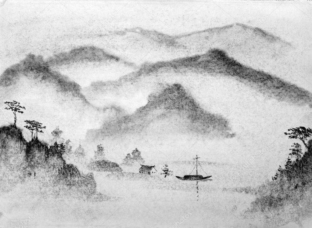 Chinese painting mountains and water Stock Illustration by nikolai2 100967436