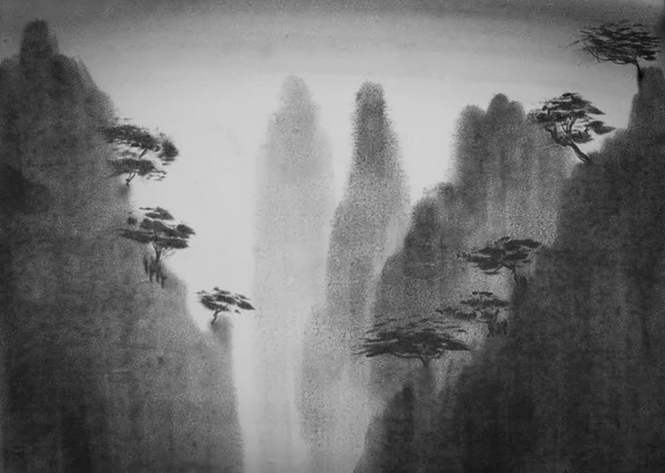 中国の風景霧滝と山々— ストックイラストレーション by © nikolai2