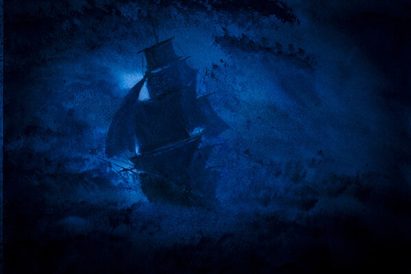 Пиратский корабль и шторм
