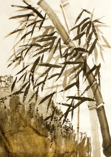 Árvores de bambu e montanhas — Fotografia de Stock