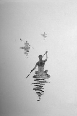 bir tekne içinde yüzen adam