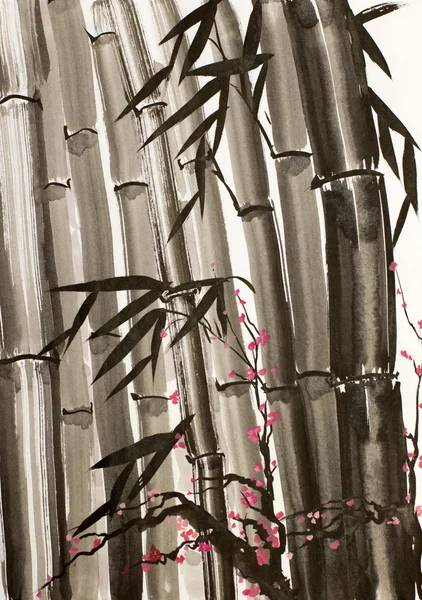 Bambú y ciruelo — Foto de Stock