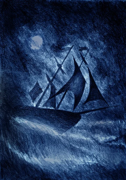 Sailing ship at dusk — Stock Photo, Image