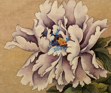 Peony çiçek sarı bir arka plan üzerinde