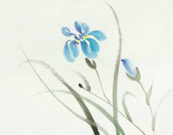 明るい背景の青い虹彩の花 ロイヤリティフリーのストック写真