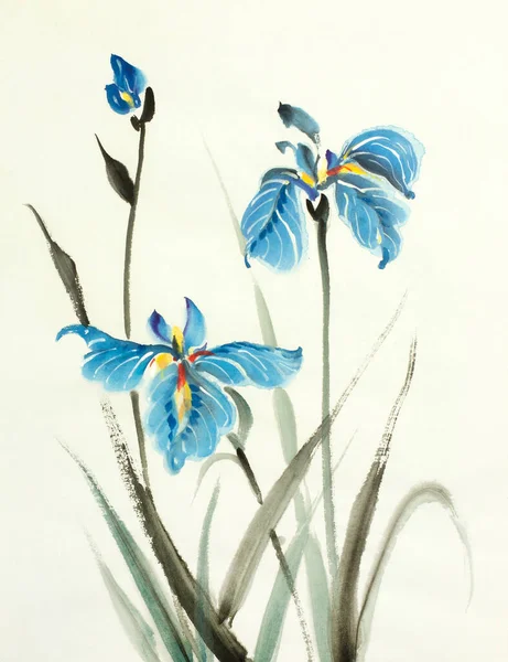 明るい背景の青い虹彩の花 ロイヤリティフリーのストック画像