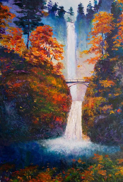 Autumn Falls Multnomah Ölgemalt — Stockfoto