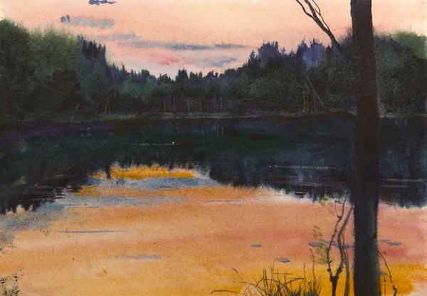 Летний закат над озером — стоковое фото