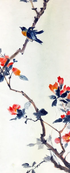 sakura bir dalı olarak iki kuş