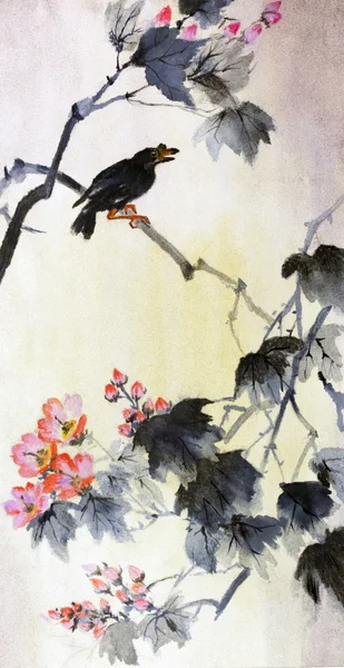 Pájaro en una rama de sakura — Foto de Stock