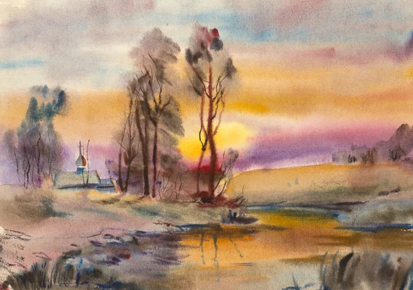 Winter landscape watercolor — Stock Photo, Image