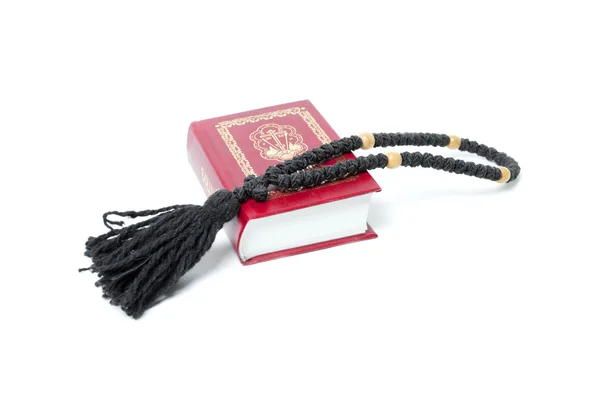 Red bible and rosary — Stock Photo, Image