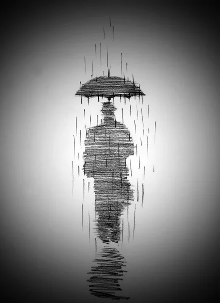 Man in coat with umbrella — Stock Photo, Image