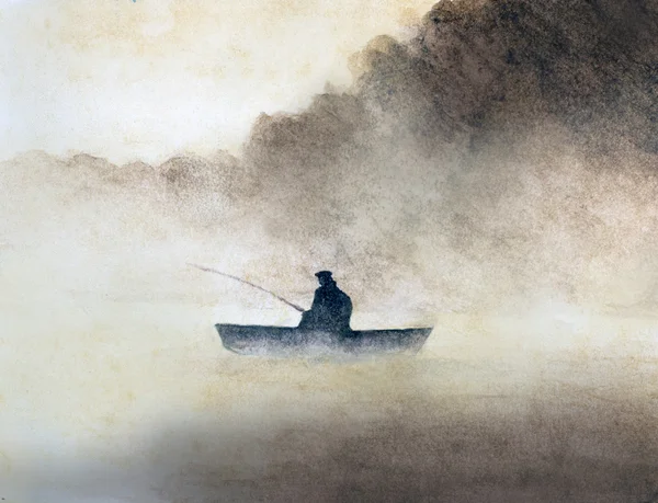 Fiskare i dimman — Stockfoto