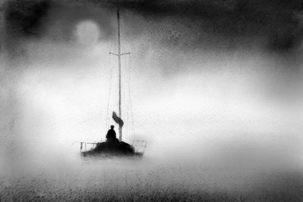 Boot in de mist — Stockfoto