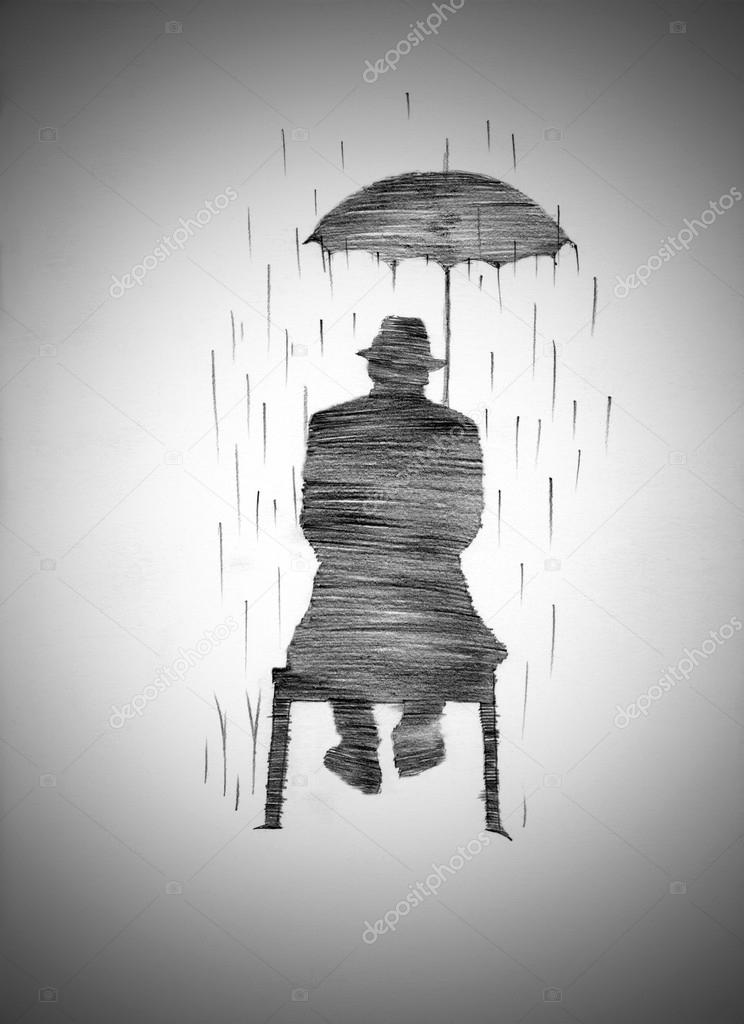 man on the bench with an umbrella
