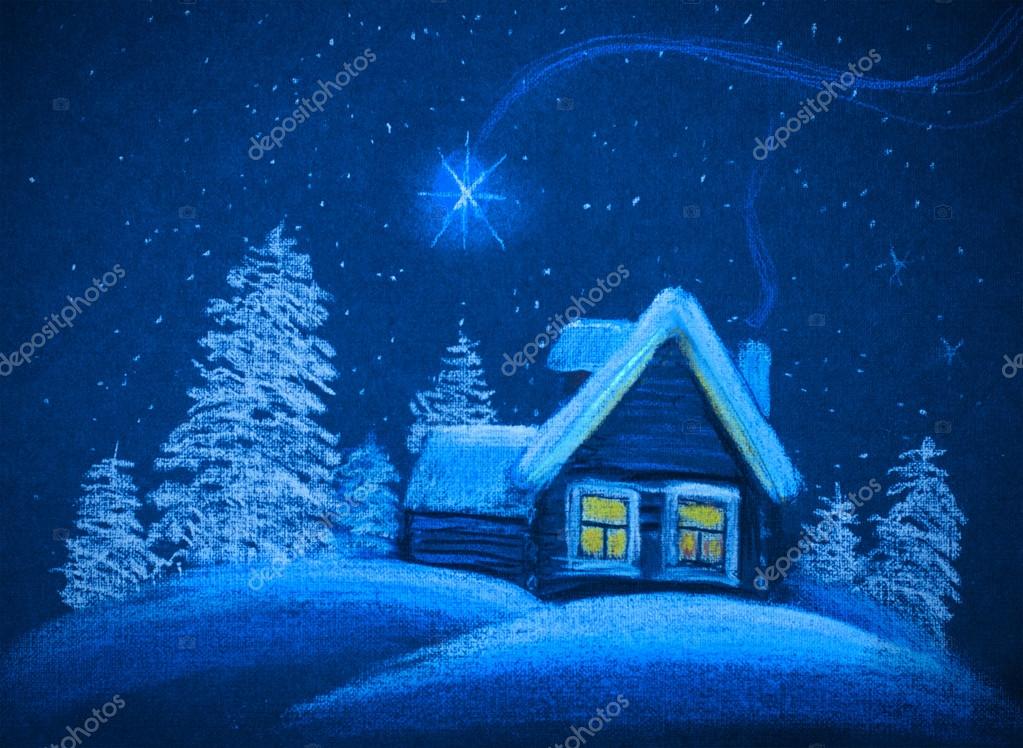 Snowy house on Christmas night Stock Photo by ©nikolai2 92565552