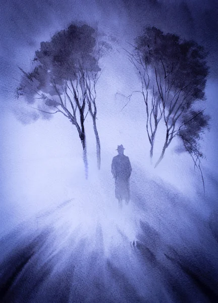 Homem saindo em um nevoeiro — Fotografia de Stock
