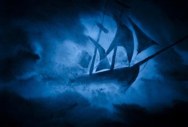 bir fırtınada gemi