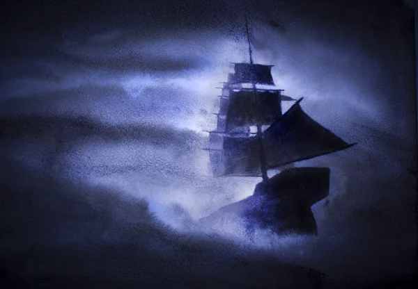 Zeilschip in een storm — Stockfoto