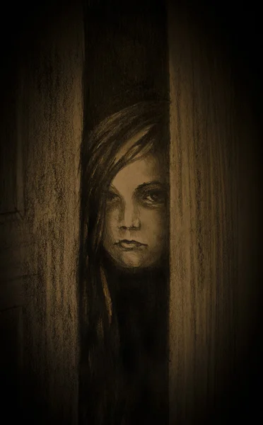 Face of the girl in a doorway — Stock Photo, Image