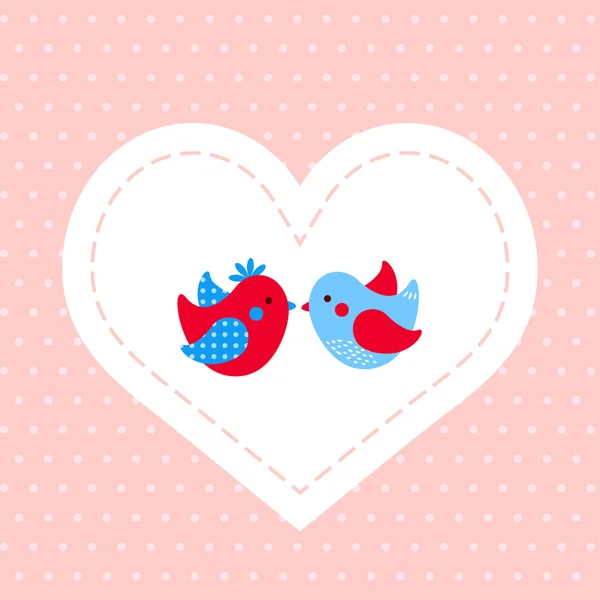 Két aranyos madarak, a szív — Stock Vector