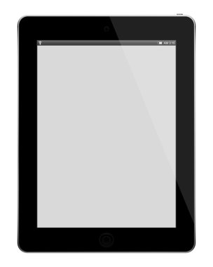 Beyaz arkaplanda boş ekran izole edilmiş gerçekçi tablet pc bilgisayar.
