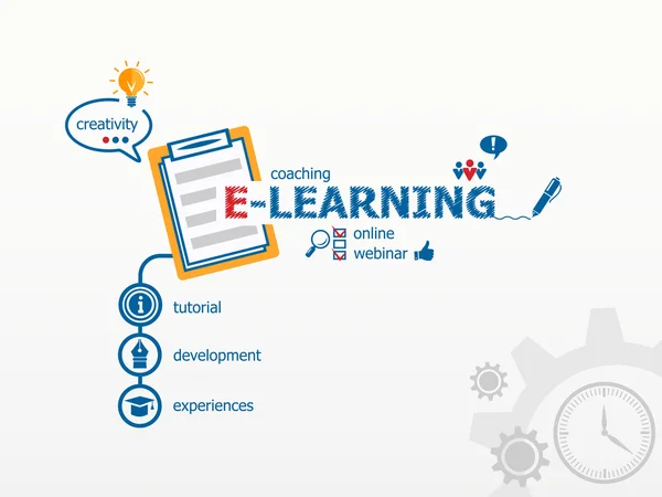 Online e-learning έννοια και σημειωματάριο για αποτελεσματικότητα, creativit — Διανυσματικό Αρχείο