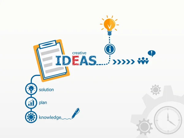 Ideas - concepto de innovación y cuaderno para la eficiencia, creatividad — Vector de stock