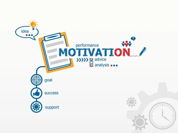 Motivationskonzept und Notizbuch für Effizienz, Kreativität, — Stockvektor