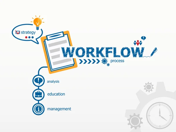 Workflow-Designkonzept und Notizbuch für Effizienz, Kreativität, — Stockvektor