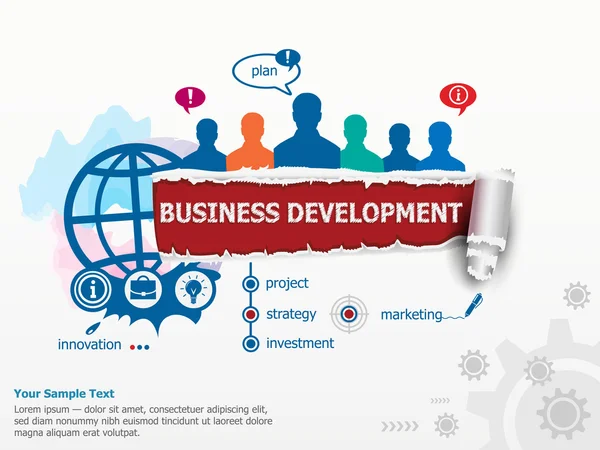 Ανάπτυξη της επιχειρηματικής ιδέας και ομάδα ανθρώπων. — Διανυσματικό Αρχείο