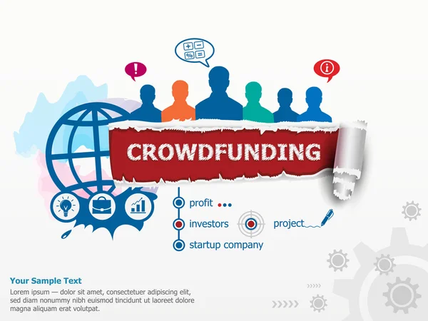 Crowdfunding kavramı ve bir grup insan. — Stok Vektör