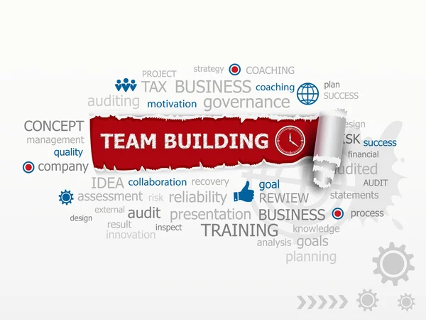 Team Building graf konceptet word cloud. — Stock vektor