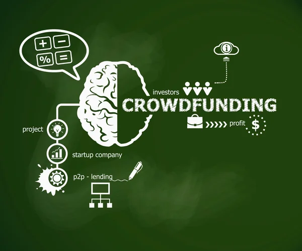 Crowdfunding koncept och hjärnan. — Stock vektor