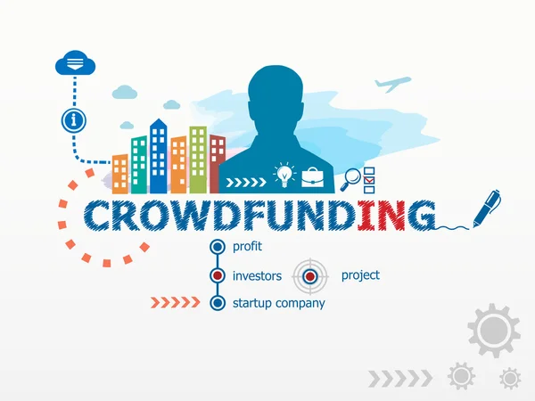 Crowdfunding koncept och Business man. — Stock vektor