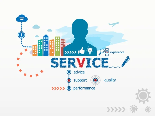 Service koncept och affärsman. Royaltyfria illustrationer
