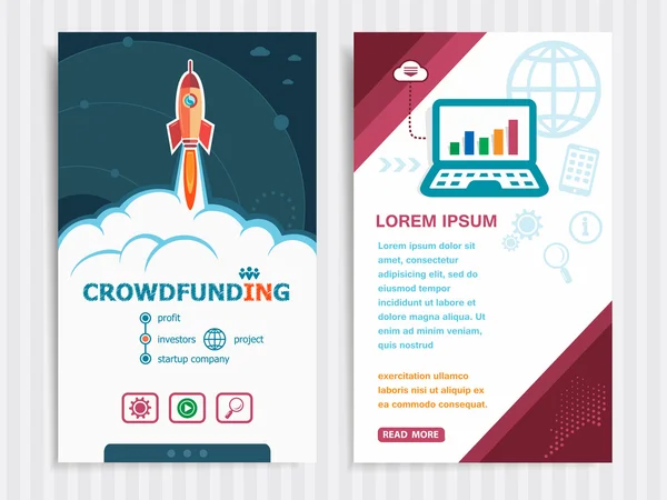 Proyecto Crowdfunding Conceptos y Conjunto de Banners . — Vector de stock