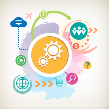 Kablosuz arka plan dişli ve soyut renkli sulu boya bulut